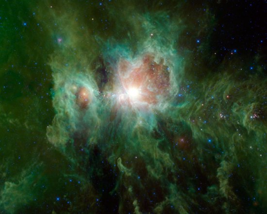 The Orion Nebula as seen in the infrared, by NASA's  Wide Field Infrared Observatory (WISE).